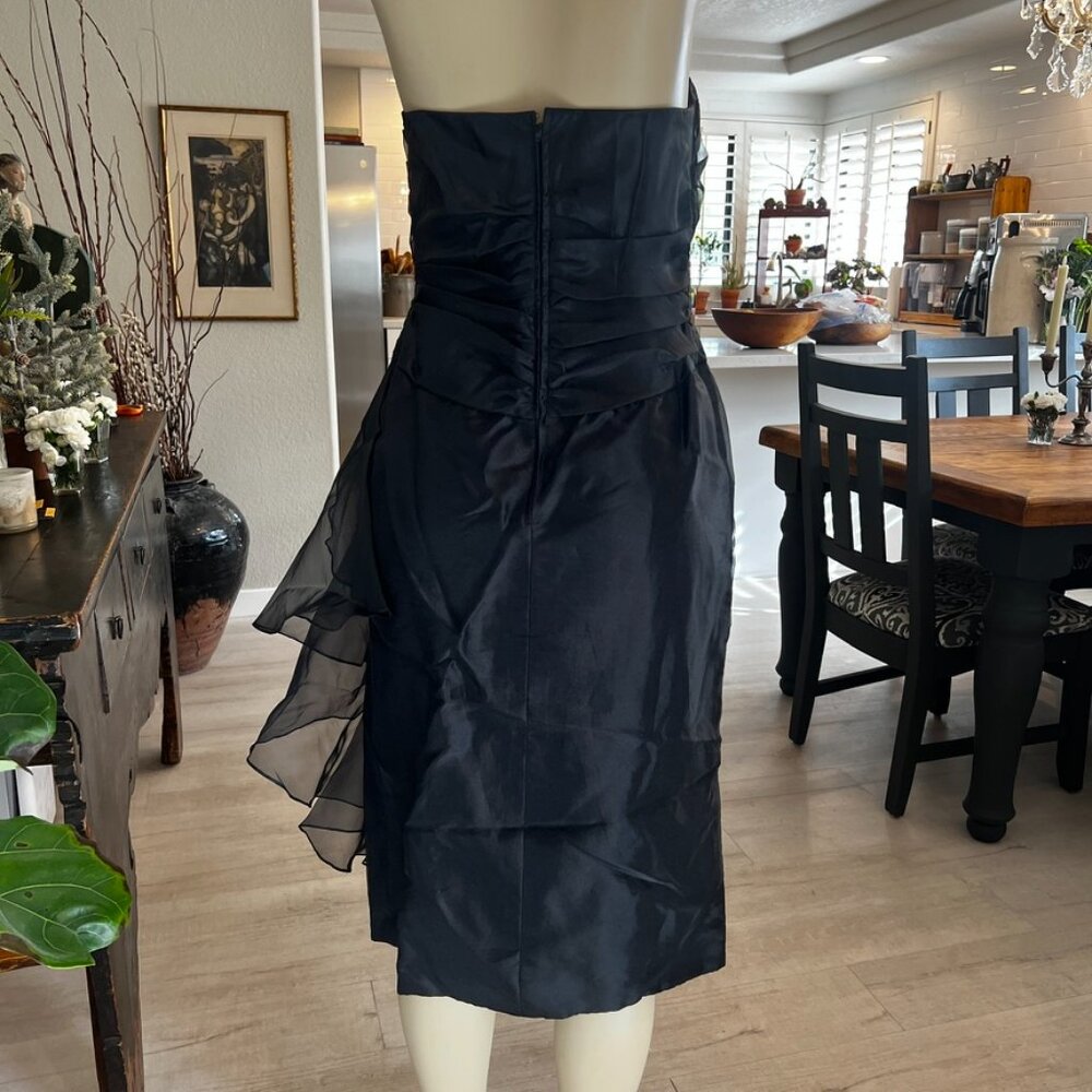 vintage FRENCH Black Party Dress w/Side Ruffles upper boning 4 support